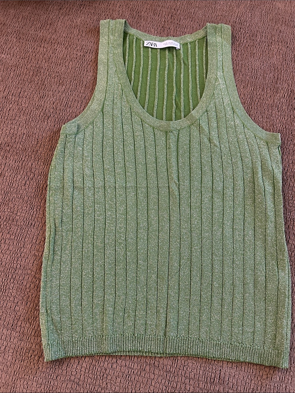 Zara Sparkle Ribbed Tank Top in Green